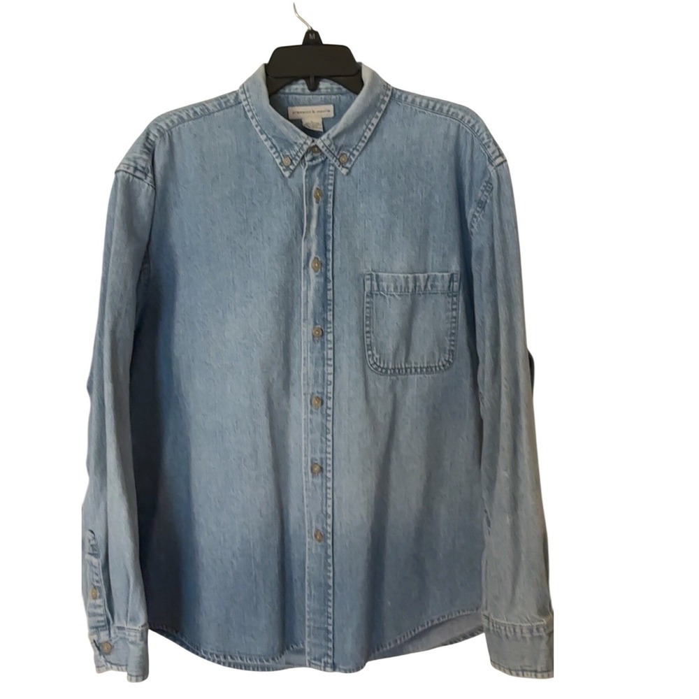 Preswick & Moore Mens Blue Denim Button Down Shirt Long Sleeve Size L